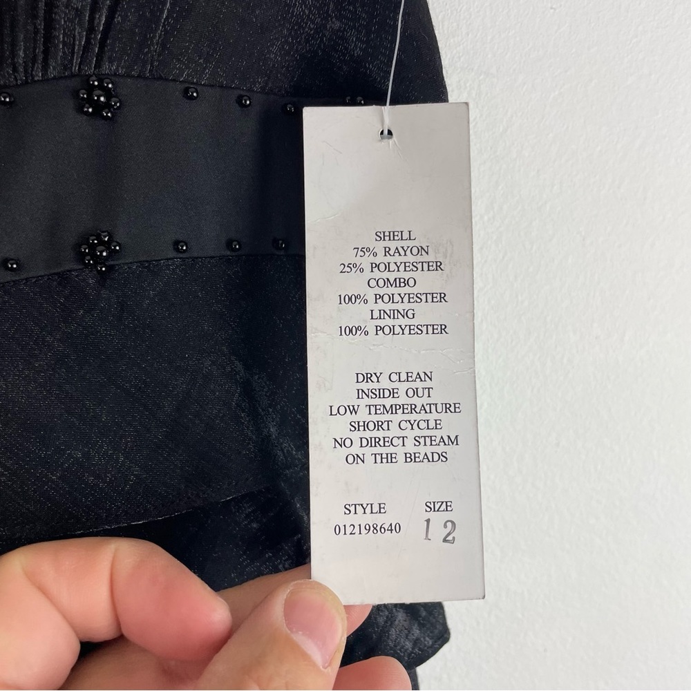 NWT Adrianna Papell Black Cocktail Dress Tiered Ruffle Sleeveless Beaded Neck - Picture 5 of 12